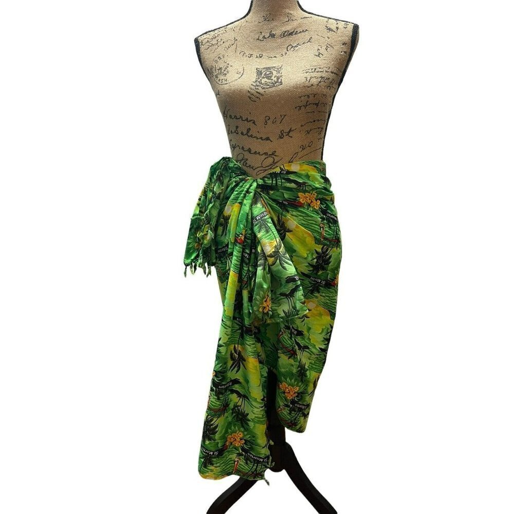 Beach Cover Up Sarong Green Palm St. Maarteen Floral St. Maarteen